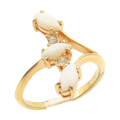 925 Sterling Silver Vintage Ring Gold Plated White Opal & CZ Band  Sz 7  RG34576