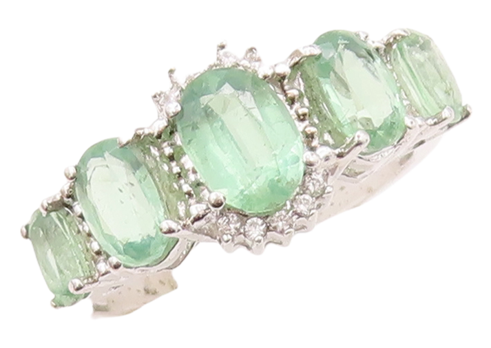 925 Sterling Silver Vintage Ring Designer Green Gemstone & CZ  Sz 7  RG30934