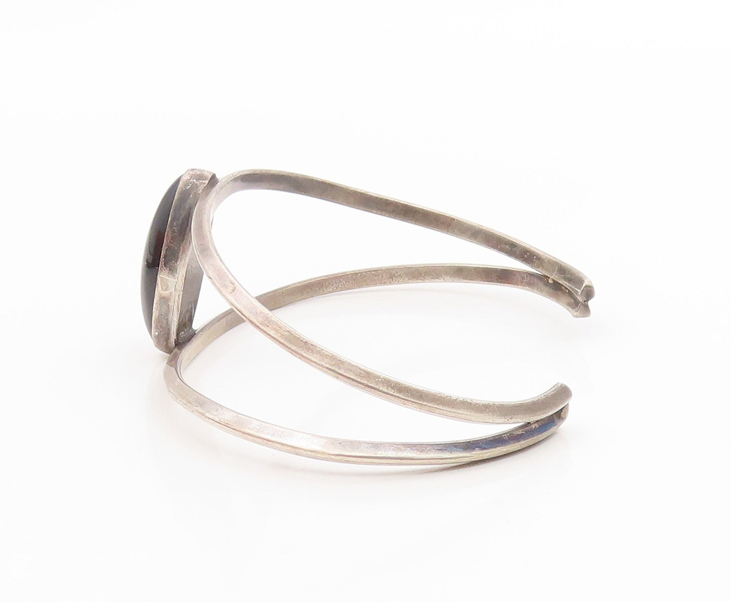 925 Sterling Silver Vintage Bracelet Oval Black Onyx Split Shank Cuff  BT11992