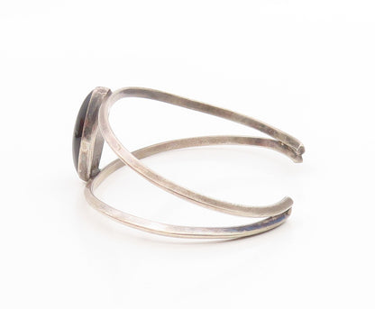 925 Sterling Silver Vintage Bracelet Oval Black Onyx Split Shank Cuff  BT11992
