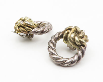 ISRAEL 925 Sterling Silver  Vintage Two Tone Twist Non Pierce Earrings  EG7208