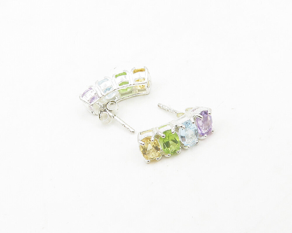 925 Sterling Silver  Amethyst Topaz Peridot & Citrine Drop Earrings  EG9611