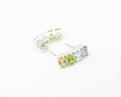 925 Sterling Silver  Amethyst Topaz Peridot & Citrine Drop Earrings  EG9611