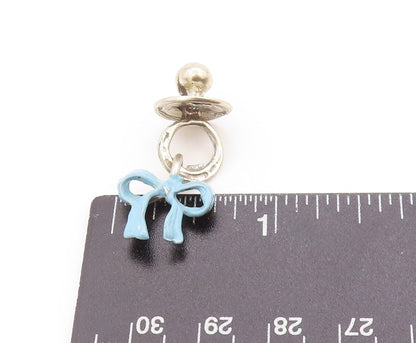 925 Sterling Silver Vintage Pendant Enameled Baby Pacifier Bow Charm  PT24634