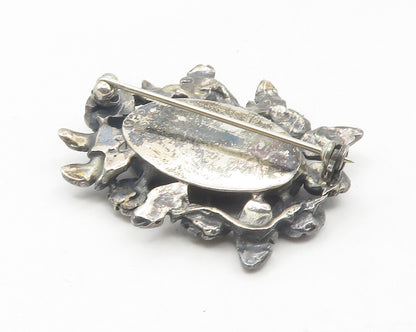 MEXICO 925 Silver  Vintage Flower Glass Art Floral Wreath Brooch Pin  BP4447