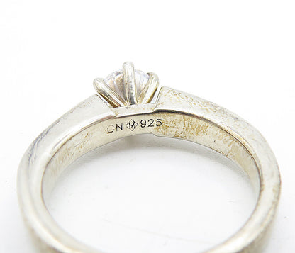 925 Sterling Silver  Vintage Cubic Zirconia Solitaire Accent Ring Sz 7  RG5181