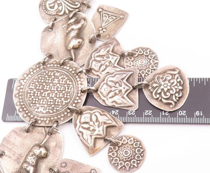 Solid Silver Vintage Necklace Swirly Floral & Animal Carved Linked NE4278