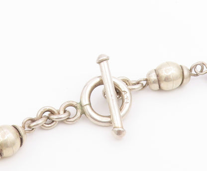925 Sterling Silver Vintage Necklace MEXICO Fluted Pumpkin Bead Chain  NE4888
