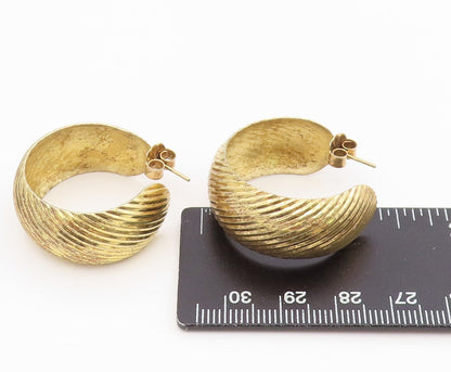 925 Sterling Silver Vintage Earrings Gold Plated Ribbed Statement Hoops  EG13922