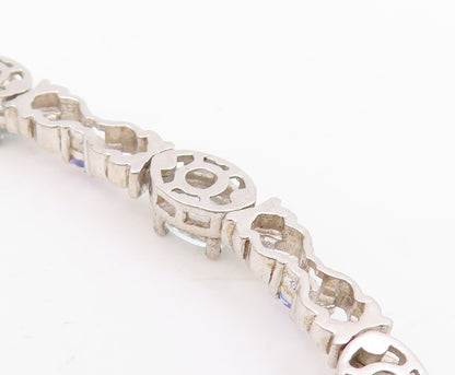925 Sterling Silver Vintage Pendant Tanzanite & Topaz Floral Choker  PT25330