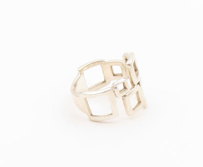 925 Sterling Silver Vintage Ring Minimalist Staggered Square Band  Sz 9  RG36596