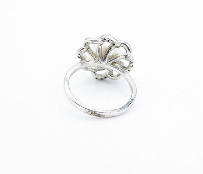 925 Sterling Silver  Vintage Pearl & Topaz Floral Cocktail Ring Sz 7  RG5187