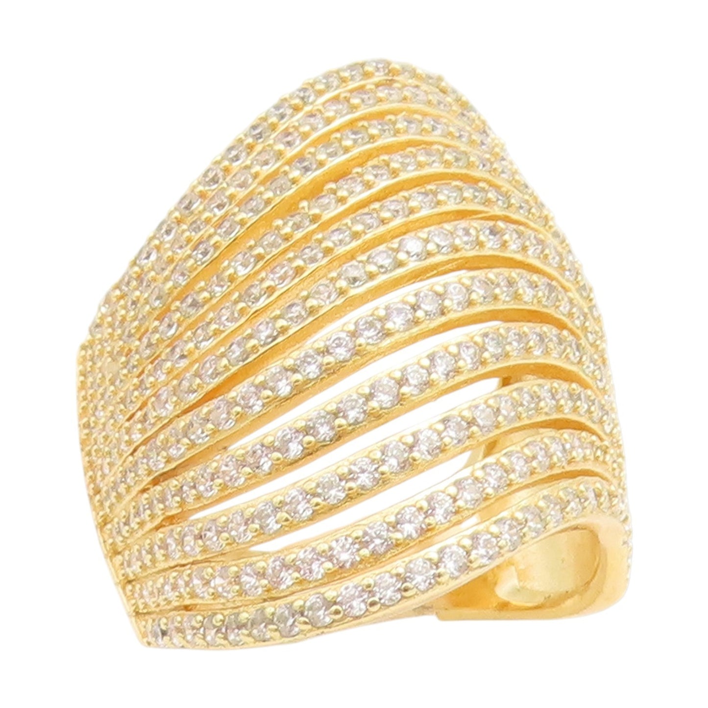 925 Sterling Silver Vintage Ring Gold Plated Multi Row CZ Band  Sz 7.5  RG34759