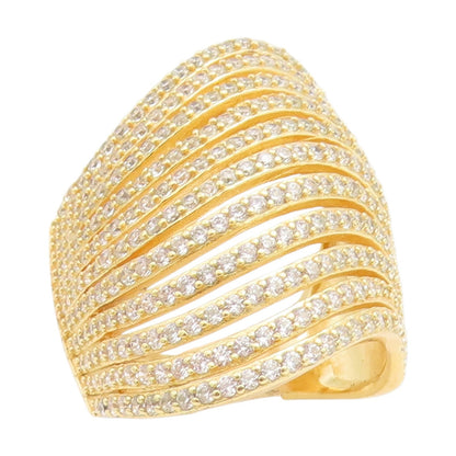 925 Sterling Silver Vintage Ring Gold Plated Multi Row CZ Band  Sz 7.5  RG34759