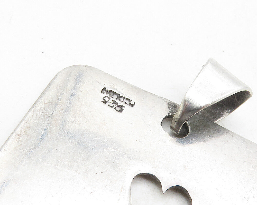 MEXICO 925 Sterling Silver  Vintage Heart Cutout Ceal Etched Pendant  PT7753