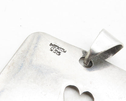MEXICO 925 Sterling Silver  Vintage Heart Cutout Ceal Etched Pendant  PT7753