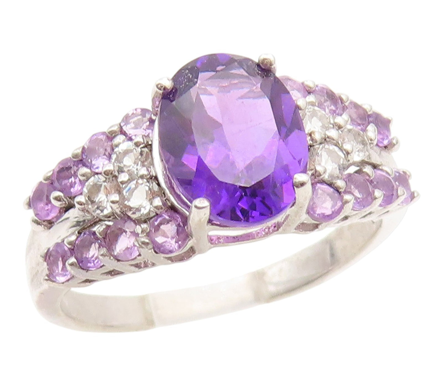 925 Sterling Silver Vintage Ring Oval Cut Amethyst Statement Band  Sz 8  RG35081