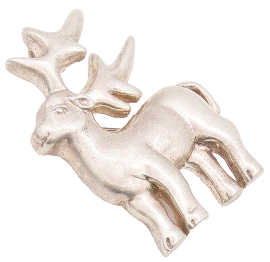 925 Sterling Silver Vintage Brooch Pin MFA Solid Carved Baby Deer  BP10682
