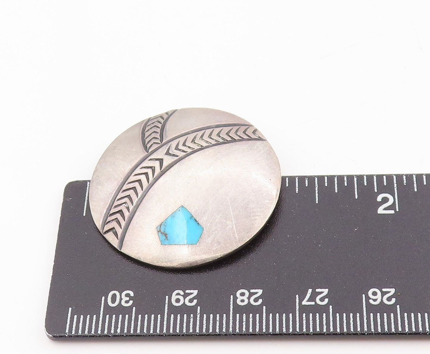 925 Sterling Silver Vintage Brooch Turquoise Inlay Etched Geometric Pin  BP12024