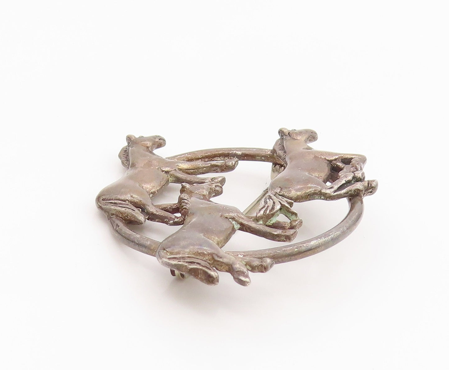 925 Sterling Silver Vintage Brooch Pin HAND & HAMMER Running Horse Trio  BP12180