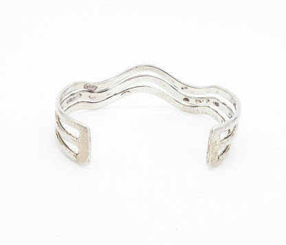MEXICO 925 Sterling Silver  Vintage Shiny Wavy Split Cuff Bracelet  BT3551