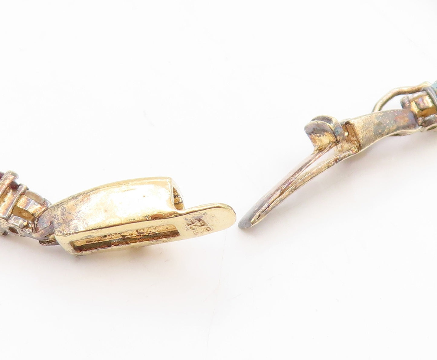 925 Sterling Silver Vintage Bracelet Gold Plated Multi Gemstone Link  BT11733