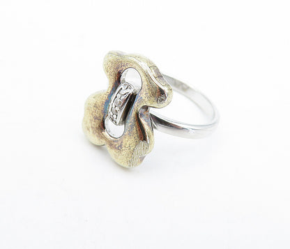 925 Sterling Silver  Topaz Two Tone Shiny Open Design Band Ring Sz 6  RG5283