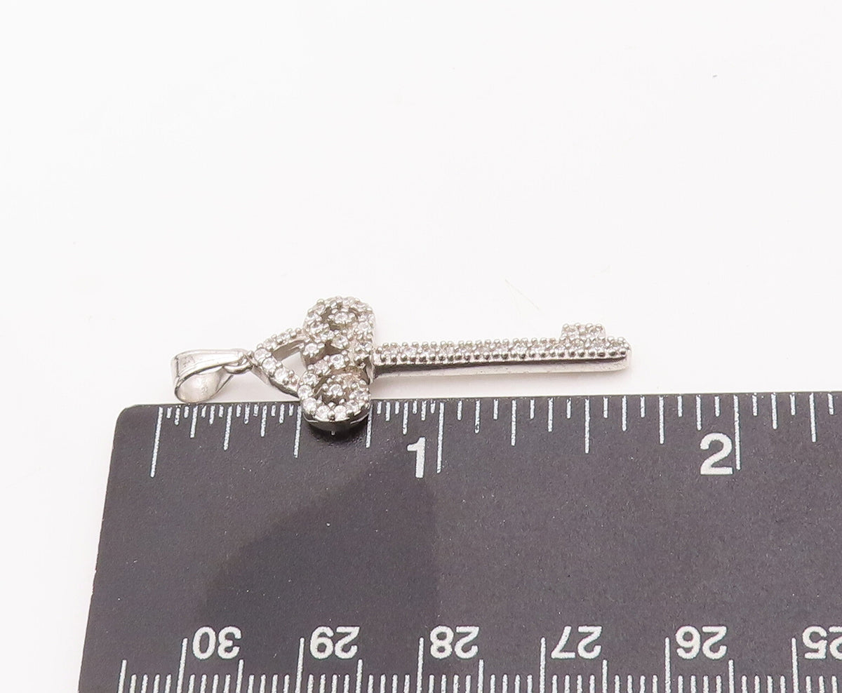 925 Sterling Silver Vintage Pendant Swirly Cutout Carved CZ Inlay Key  PT23102