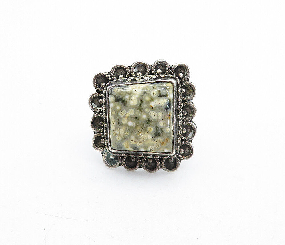 925 Sterling Silver  Vintage Ocean Jasper Twist Cocktail Ring Sz 9  RG5602