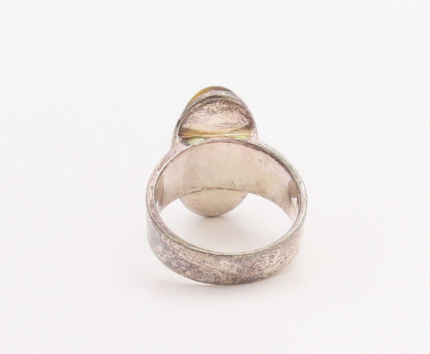 925 Sterling Silver Vintage Ring Large Cabochon Oval Tiger's Eye  Sz 9 RG28884