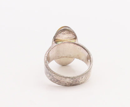925 Sterling Silver Vintage Ring Large Cabochon Oval Tiger's Eye  Sz 9 RG28884