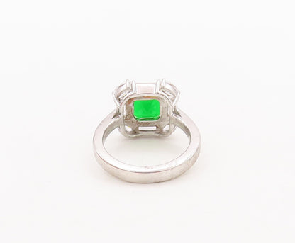 925 Sterling Silver Vintage Ring Green Square Cut Halo White Topaz  Sz 7 RG29542
