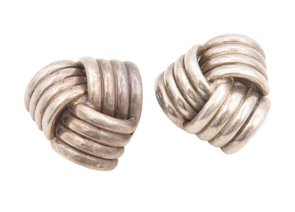 925 Sterling Silver Vintage Earrings Chunky Ribbed Triangle Knot Clip On EG14059