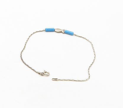 925 Sterling Silver  Vintage Turquoise Barrel Bead Fish Chain Bracelet  BT6567