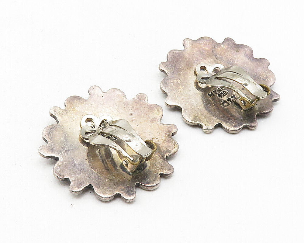 CII MEXICO 925 Silver   Vintage Oxidized Floral Non Pierce Earrings  EG5758