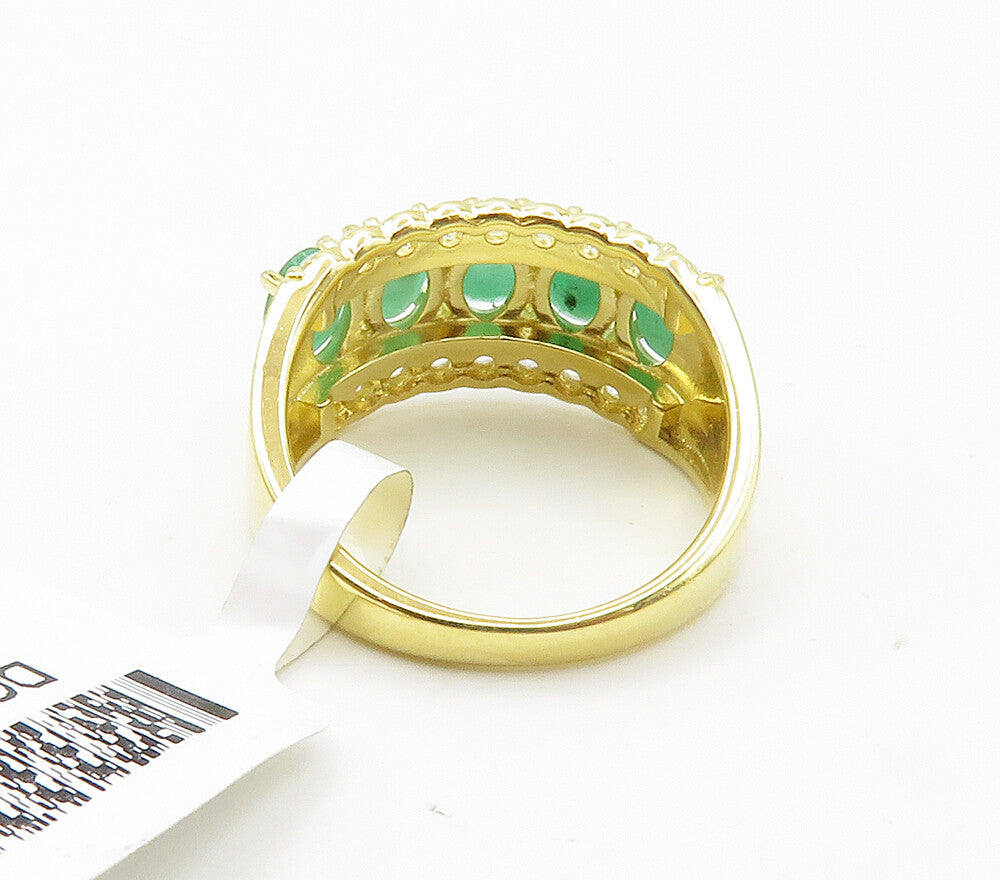 925 Sterling Silver  Emerald & Topaz Shiny Gold Plated Band Ring Sz 7  RG15252