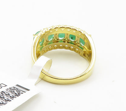 925 Sterling Silver  Emerald & Topaz Shiny Gold Plated Band Ring Sz 7  RG15252