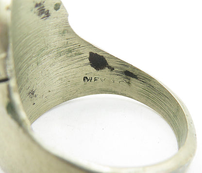 MEXICO 925 Silver  Vintage Black Onyx Sculpted Face Band Ring Sz 12  RG4212