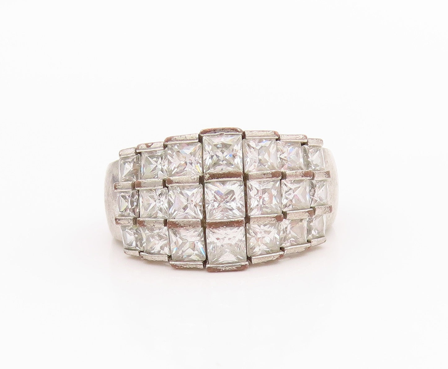 925 Sterling Silver Vintage Ring Designer Square Cut Topaz Design  Sz 6  RG33127