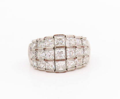 925 Sterling Silver Vintage Ring Designer Square Cut Topaz Design  Sz 6  RG33127