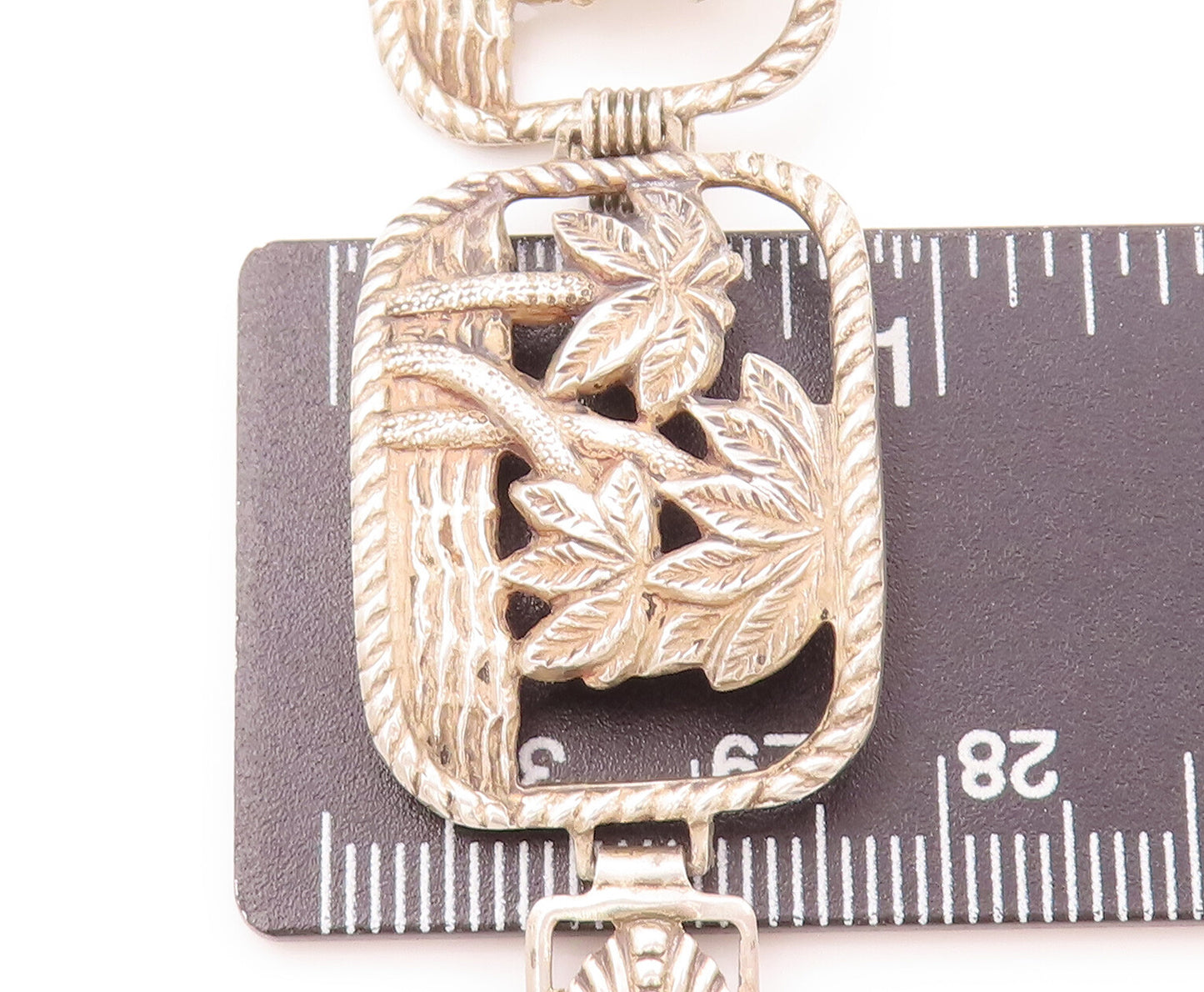 925 Sterling Silver Vintage Beach Frame Cutout Clip Lock Bracelet  BT9849