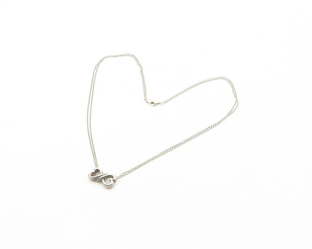 925 Sterling Silver  Vintage Smooth Infinity Love Hearts Thin Necklace  NE2816