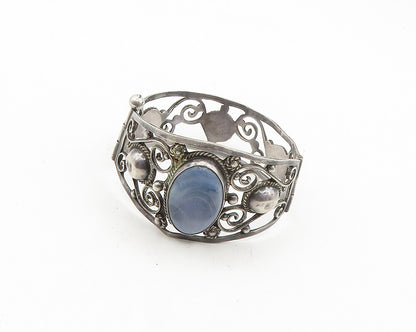MEXICO 925 Silver  Vintage Blue Agate Baroque Swirl Bangle Bracelet  BT7518