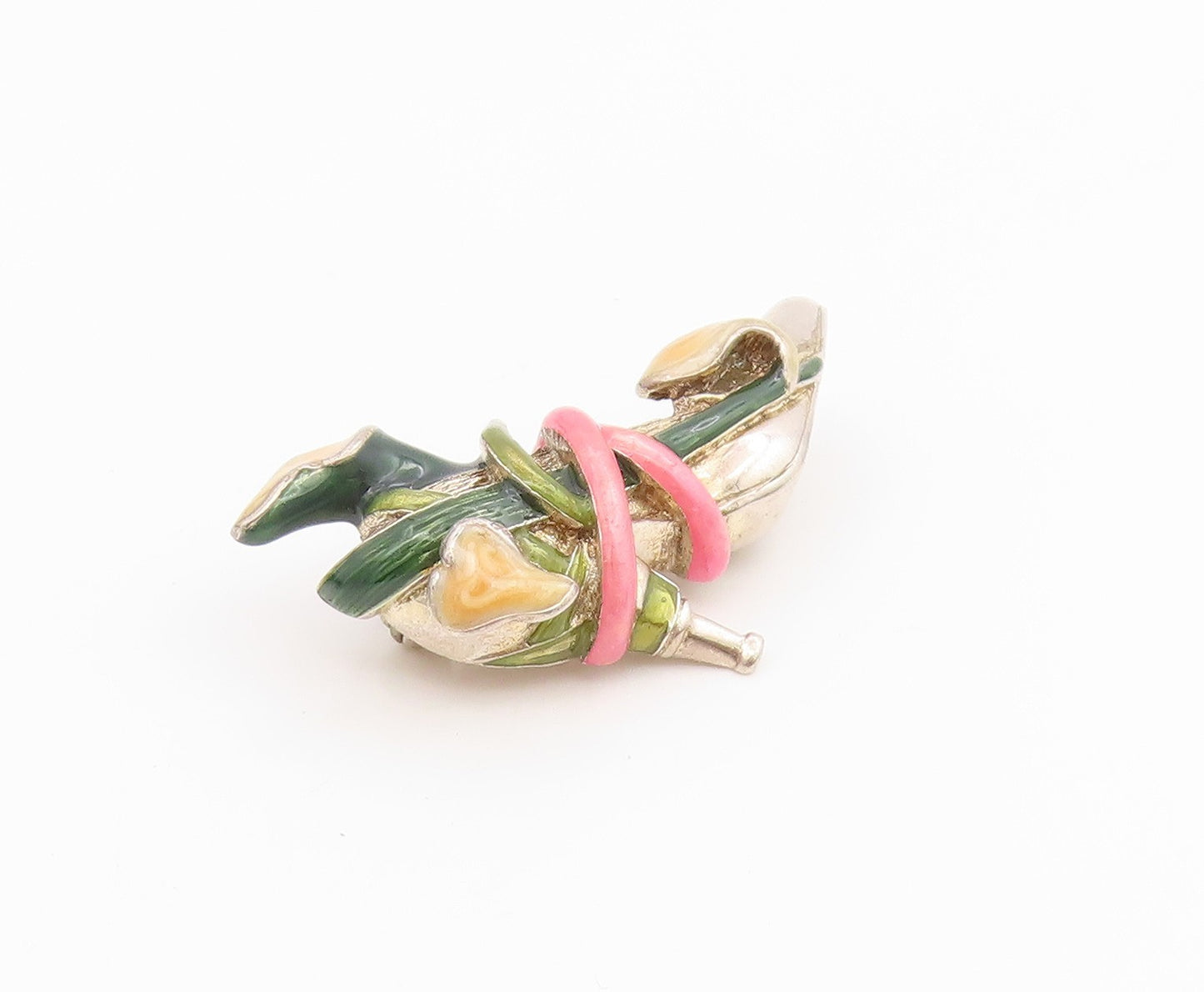 925 Sterling Silver Vintage Brooch Enamel High Heel Shoe With Vines Pin  BP12153