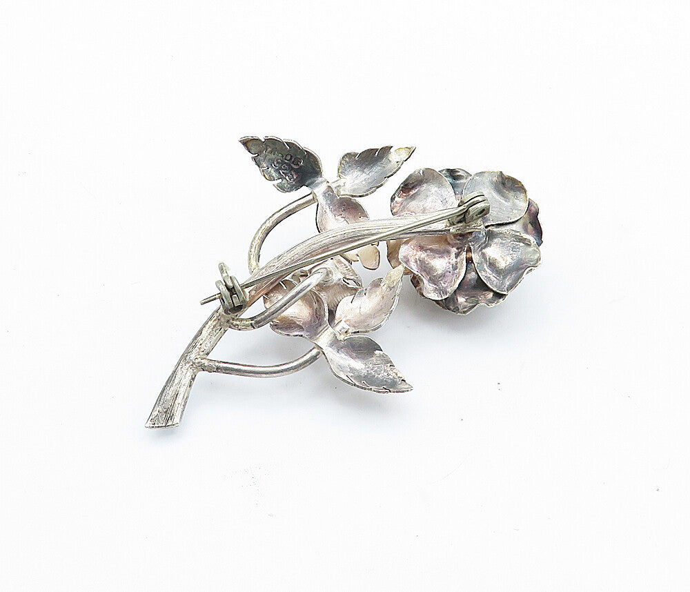 MEXICO 925 Sterling Silver  Vintage Sculpted Single Flower Brooch Pin  BP2738