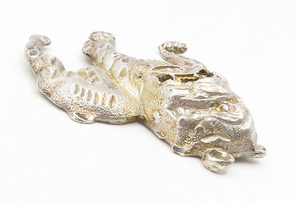 925 Sterling Silver  Vintage Shiny Diamond Cut Bull Dog Animal Pendant  PT9766