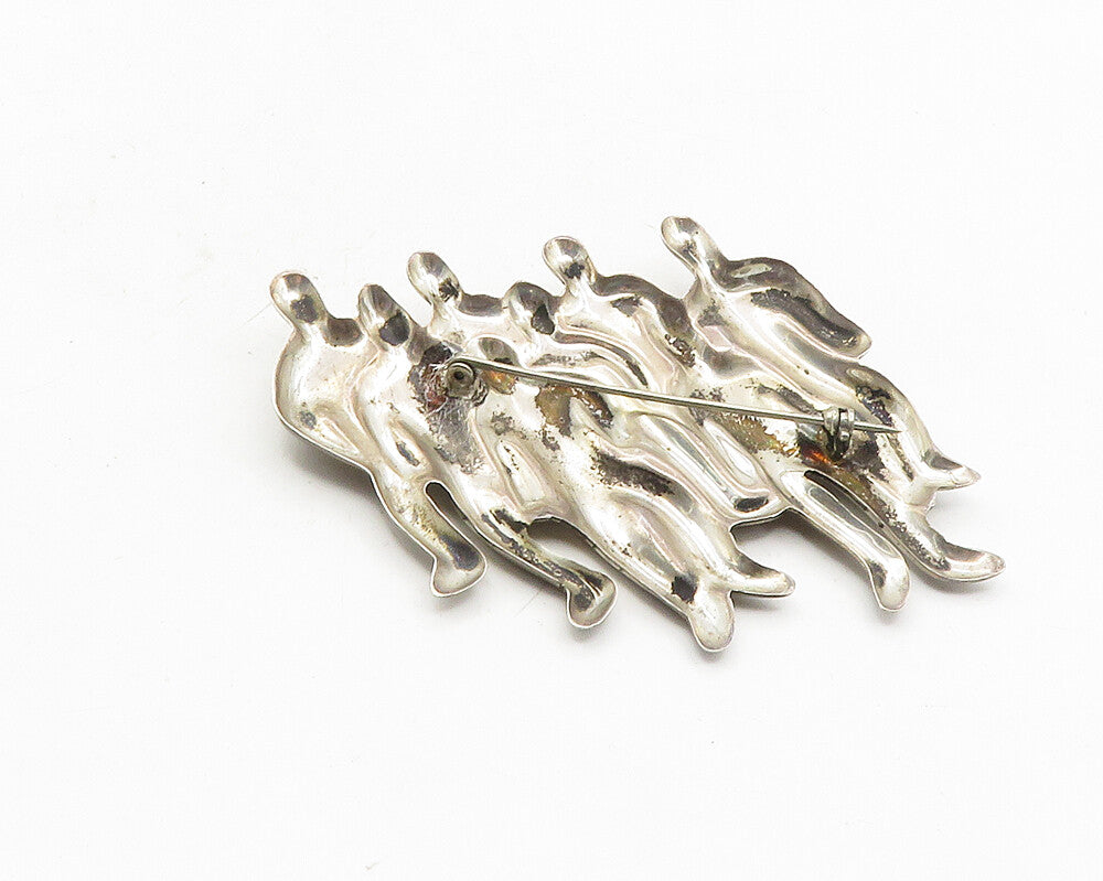 925 Sterling Silver  Vintage Dark Tone Modernist People Brooch Pin  BP3934