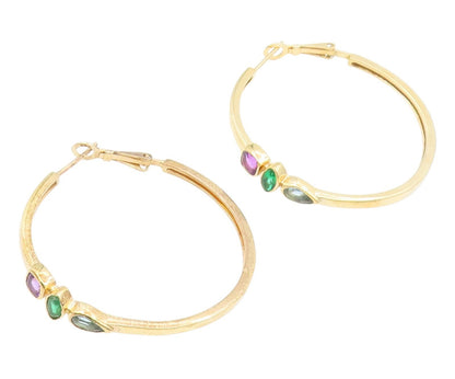 925 Sterling Silver Vintage Earrings Gold Plated Multi Gemstone Hoops  EG14142