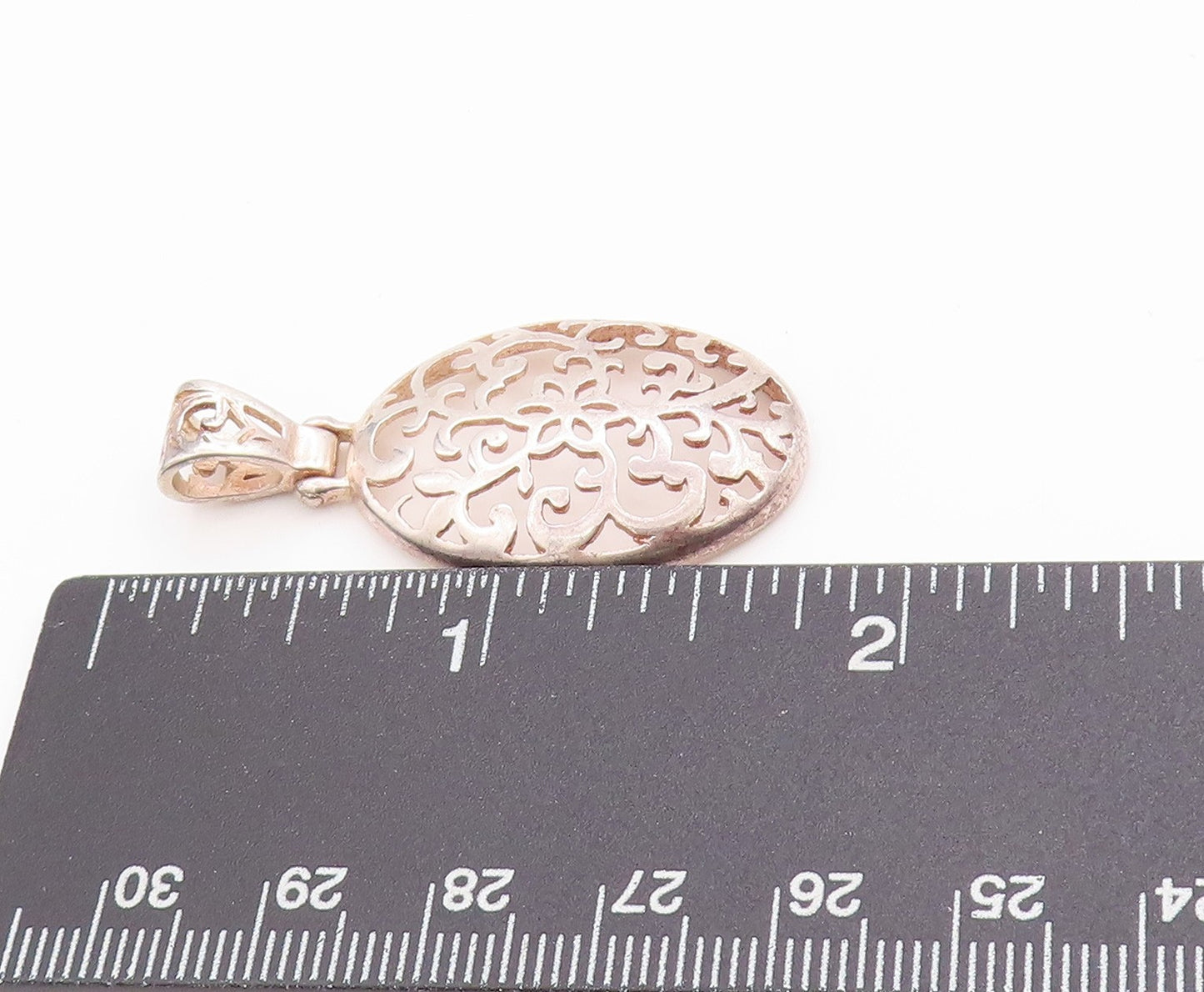 925 Sterling Silver Vintage Pendant Oval Open Work Swirly Floral Cut Out PT24820