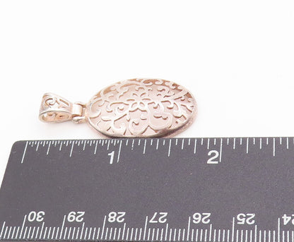 925 Sterling Silver Vintage Pendant Oval Open Work Swirly Floral Cut Out PT24820